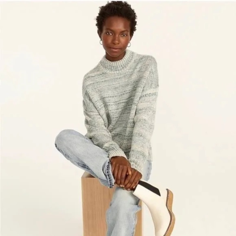 J. Crew Blue Space Dye Knit Wool mock neck sweater